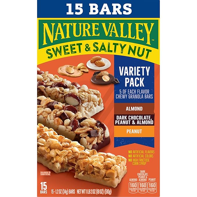 Nature Valley Sweet and Salty Nut Granola Bars, Variety Pack, 15 Bars, 18 oz