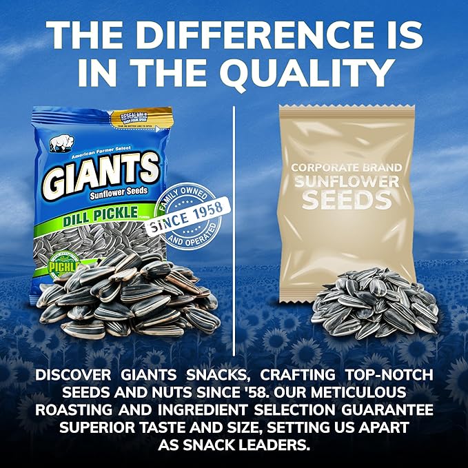 GIANTS Dill Pickle Sunflower Seeds - Sunflower Seeds Bulk, Big Sunflower Seeds to Eat, Roasted