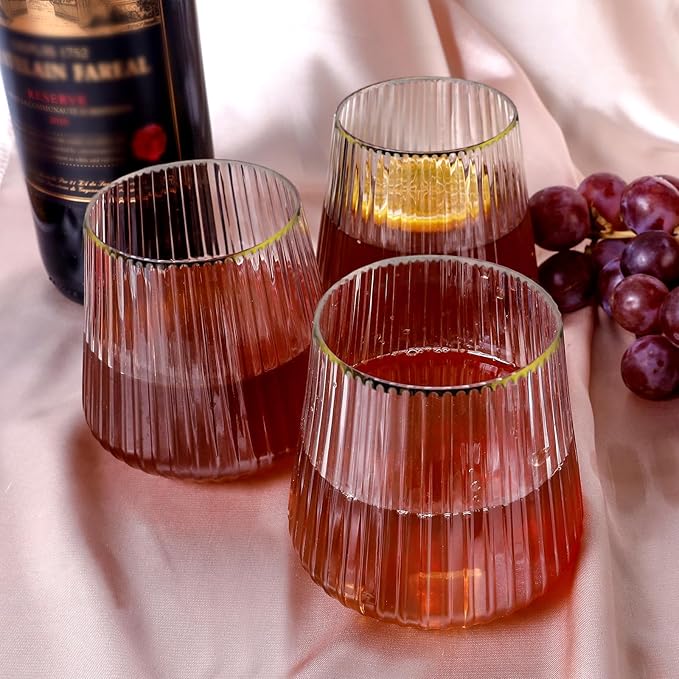 40 Pack Plastic Ribbed Wine Glasses, 14Oz Origami Disposable Wine Glasses Unbreakable Clear Plastic