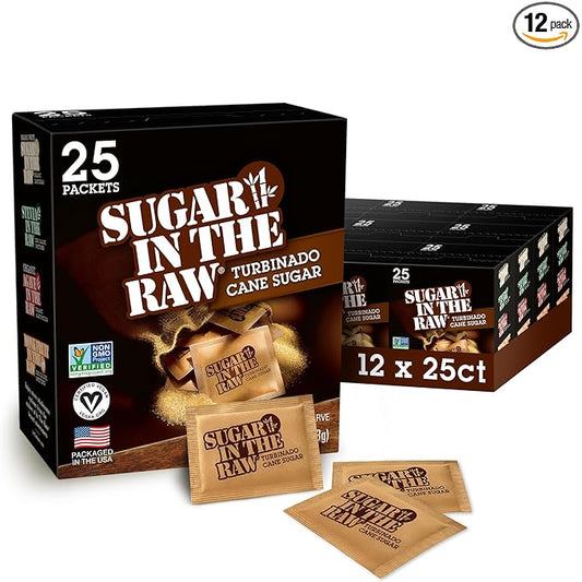 Sugar In The Raw Turbinado Cane Sugar Packets, 25 Ct Box, 12 Pack, Pure, All-Natural Turbinado