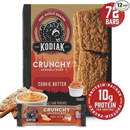Kodiak Cakes Crunchy Granola Protien Snack Bars, Cookie Butter, High Protein, 100% Whole Grains, 12
