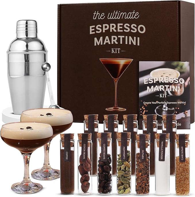 Espresso Martini Kit Gift Set– Complete Martini Maker Set with Espresso Mix, Party-Ready