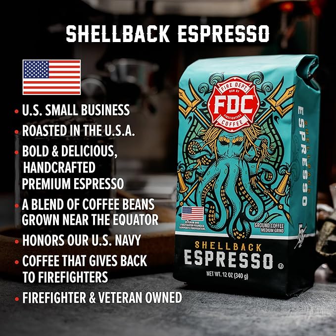 Fire Department Coffee - Gives Back to Firefighters - Bold & Smooth Shellback Espresso Ground