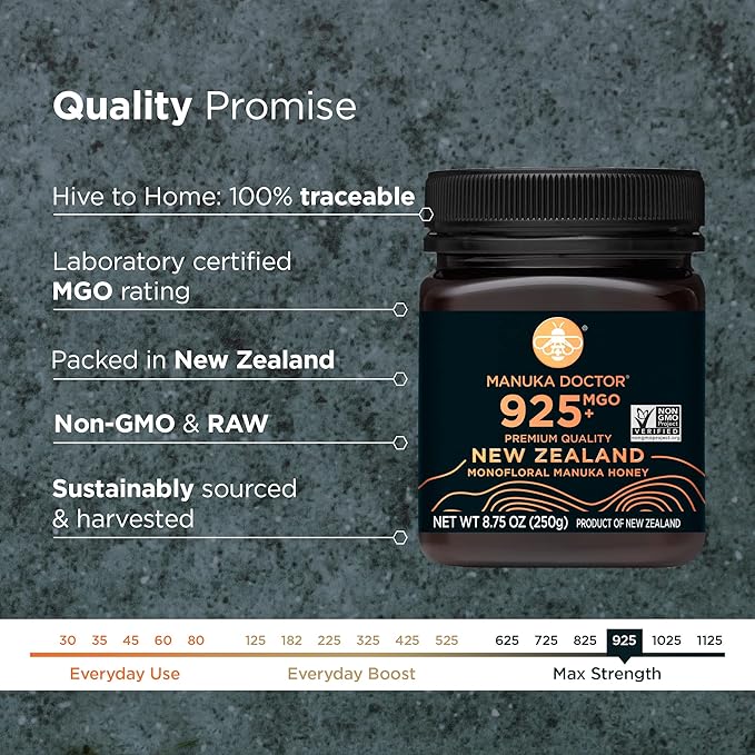 MANUKA DOCTOR - MGO 925+ Manuka Honey Monofloral, 100% Pure New Zealand Honey. Certified.