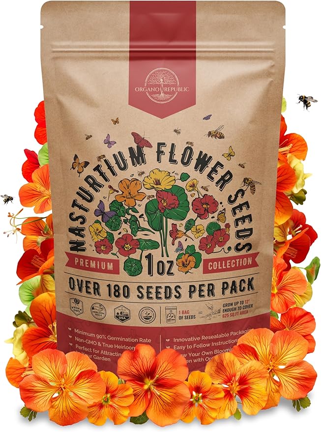 Nasturtium Seeds Pack 1 oz - Non-GMO Heirloom Flower Seeds for Planting, Edible Flowers in
