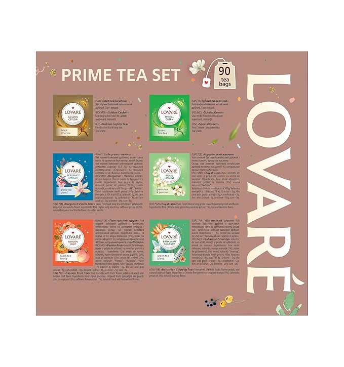Lovare Black and Green Tea Bags Variety Pack - Made in Ukraine Tea Sampler - Individually Wrapped