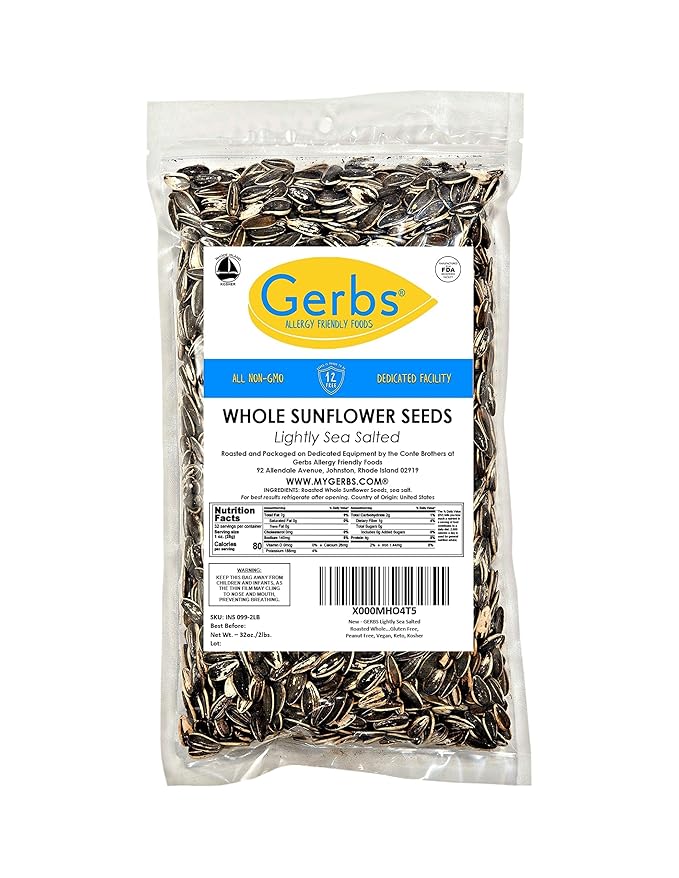 Lightly Sea Salted Sunflower Seed in Shell by Gerbs - 2 LBS - Top 11 Food Allergen Free & Non GMO