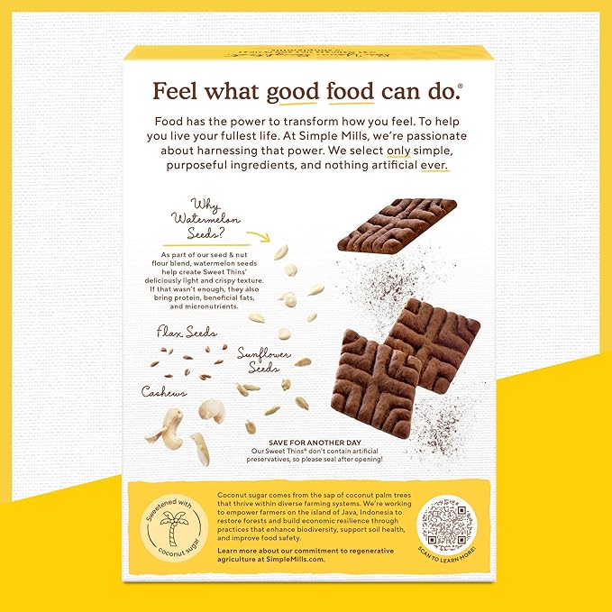 Simple Mills Sweet Thins Cookies, Nut & Seed Flour, Chocolate Brownie, Gluten Free, Paleo Friendly