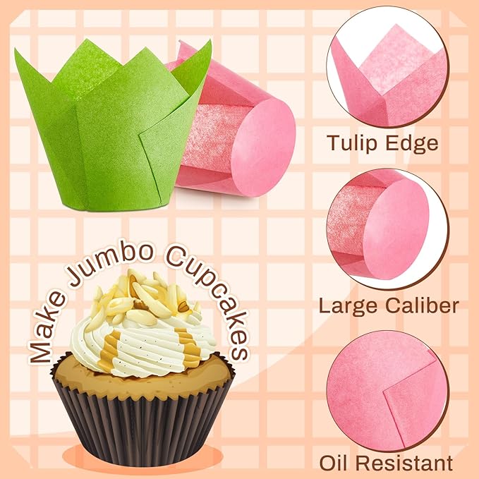 300 Pcs Jumbo Muffin Liners for Baking 2-1/4" x 4" Large Tulip Cupcake Liners Greaseproof Cupcake