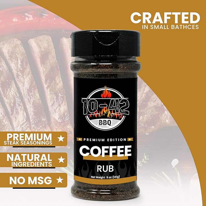 10-42 BBQ Coffee Meat Rub (NO MSG, Low Sodium) 0 Calorie | Premium Edition Steak Seasoning and Dry