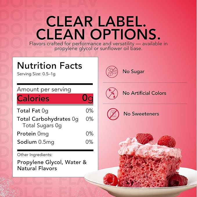 Dolce Flav Natural Raspberry Extract 2 oz ??Kosher, Sugar-Free, Concentrated Tart Raspberry