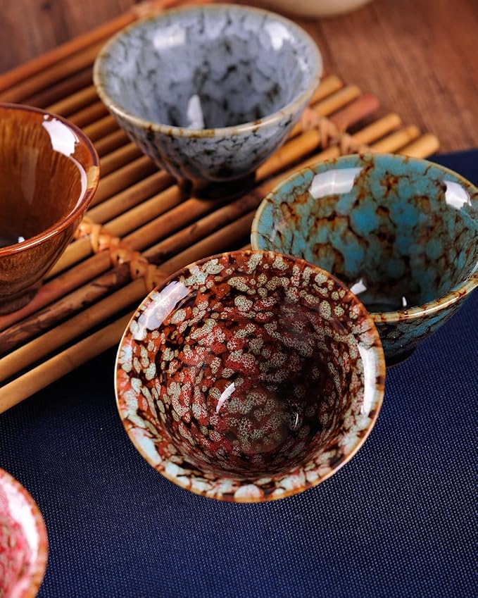 WHJY Ceramic, Japanese Sake Cups, Traditional Chinese Kung Fu Tea cups set Kiln Change Glazed. set