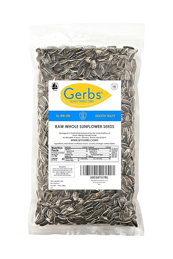 Gerbs Raw Whole Sunflower Seeds 4 lbs. | In-Shell, No Additives, Resealable Bag | Crack-and-Eat