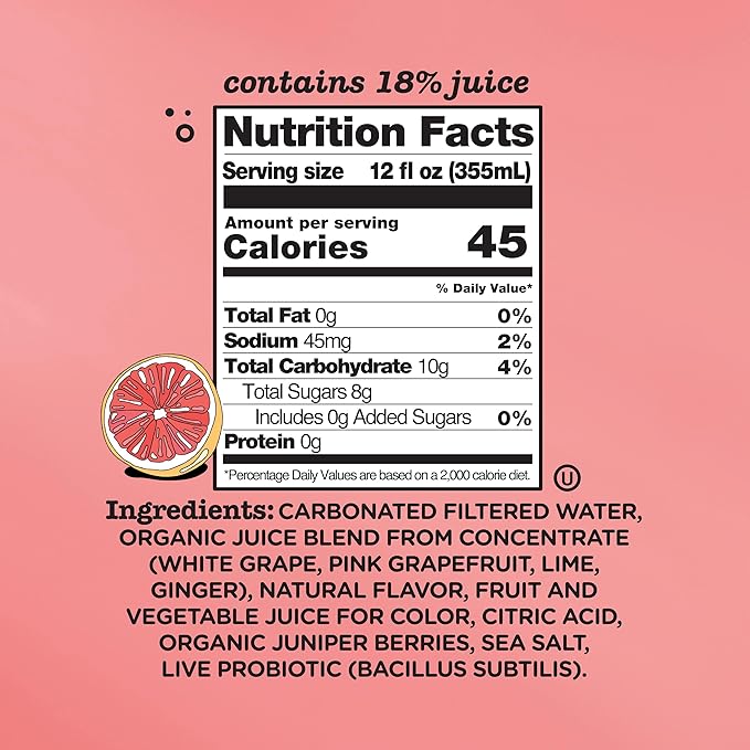 Culture Pop Soda, Pink Grapefruit & Ginger, Probiotic Low Sugar Soda, Sparkling Juice Alternative
