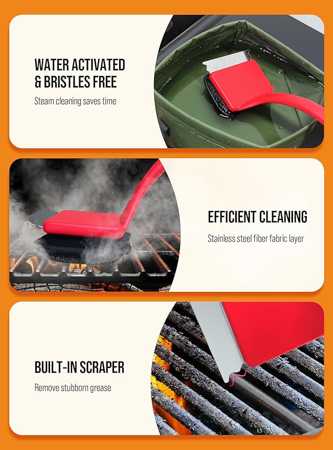 Grill Brush Bristle Free, Grill Cleaner Brush with 5 Replacement Heads, Ultra Safe Grill Brush for