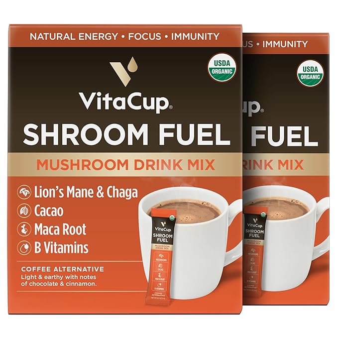 VitaCup Shroom Fuel, Mushroom Based Instant Coffee Alternative Packets, Mushroom Coffee Substitute