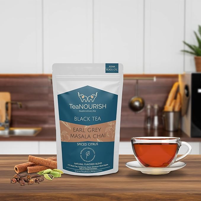 TeaNOURISH Earl Grey Masala Chai Tea | Spiced Citrus | Blend of Assam CTC, Cardamom, Cinnamon