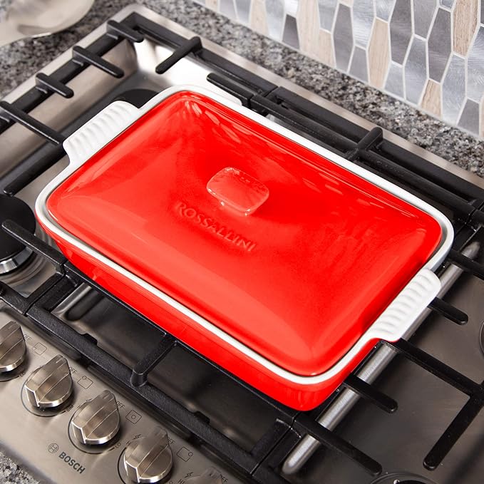 Stoneware Casserole Dish Bakeware Set with Lid, Covered Rectangular Dinnerware, Extra Large 4.23