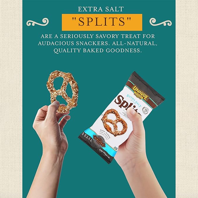 Unique Snacks Extra Salt Splits Pretzels, Original Split-Open Pretzels, Delicious Homestyle Baked