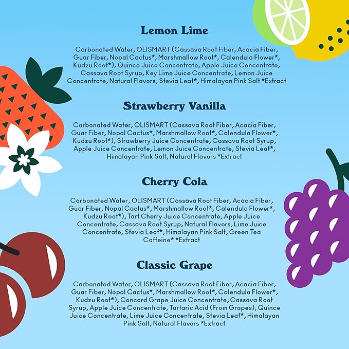 OLIPOP Prebiotic Soda Pop, Fruity Fun Variety, Pantry Pack Packed with Prebiotics, Fiber, and