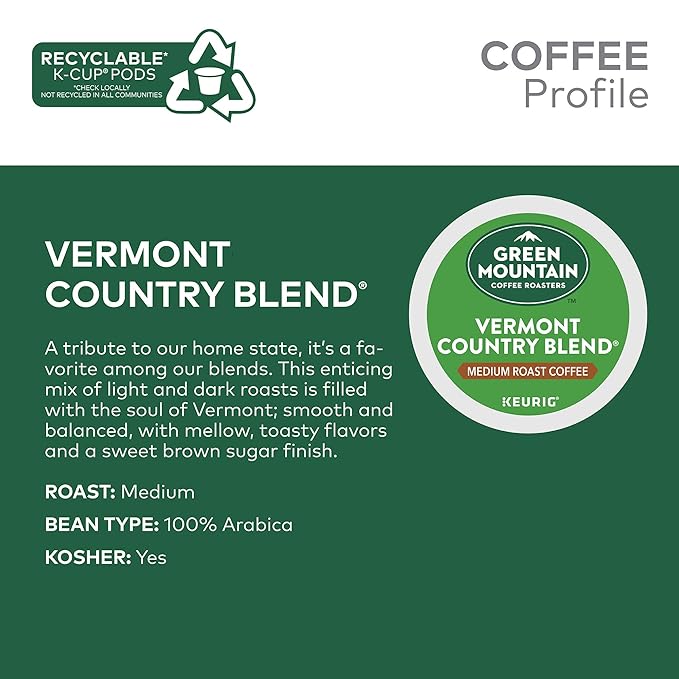 Green Mountain Coffee Roasters Vermont Country Blend Keurig Single-Serve K-Cup Pods, Medium Roast