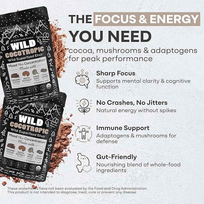 Organic Cocotropic Mushroom Hot Cocoa - Mushroom Coffee Alternative | Sugar Free Hot Chocolate |