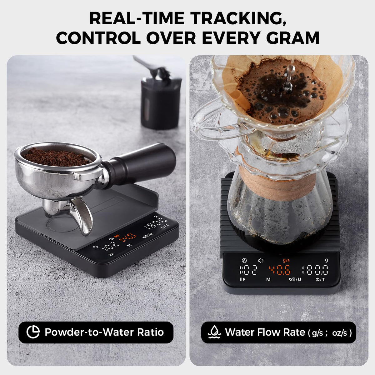 TIPRE Mini Espresso Coffee Scale with Timer & Flow Rate, 2kg/0.1g Precision Digital Coffee Scale