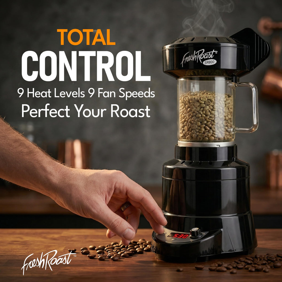 Fresh Roast SR800 Coffee Roaster – Roast Coffee at Home – Variable Heat and Fan Control – Digital