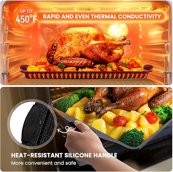 Kikcoin 22 PCS Nonstick Baking Pans Set, Stackable Bakeware Sets with Silicone Handles, 450°F Oven