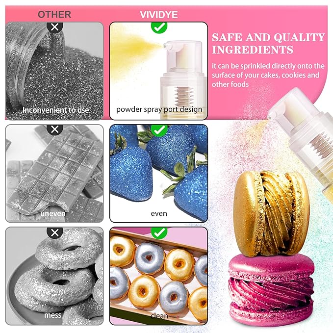 Edible Glitter Spray - 20g Luster Dust Edible Glimmer Powder for Sparkling Cocktails, Cake