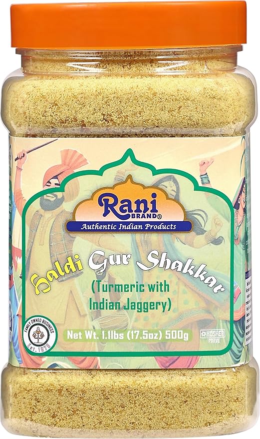 Rani Haldi Gur Shakkar (Turmeric with Indian Jaggery) Indian Unrefined Raw Cane Sugar 17.5oz