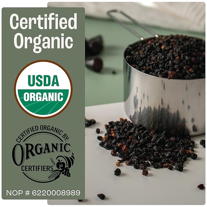 J Mac Botanicals Certified USDA - 100% Organic Dried Elderberries - 1lb Bulk - Non-Irradiated