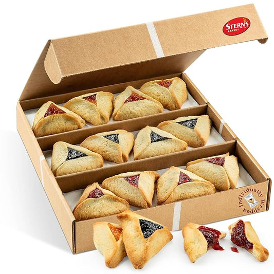 Hamentaschen Cookies Individually Wrapped [12 Count] Filled with Apricot, Prune & Raspberry Jam |