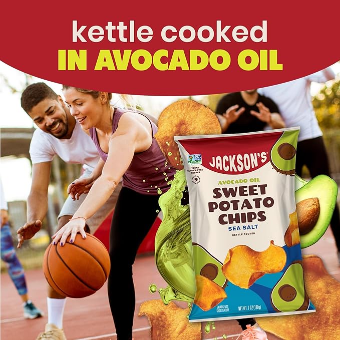 Jackson???Sweet Potato Kettle Chips with Sea Salt made with Premium Avocado Oil (7 Ounce, Pack of
