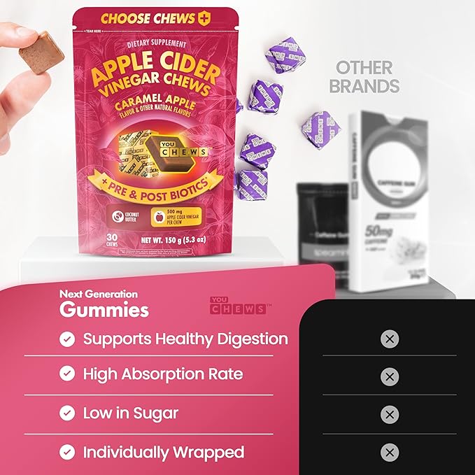 Apple Cider Vinegar Chews Better Than Apple Cider Gummies - Bloating Relief for Women and Men