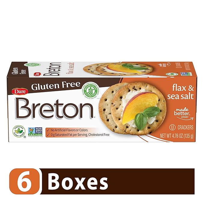 Dare Breton Gluten Free Entertaining Crackers, Original with Flax â€“ Gluten Free Party Snacks with