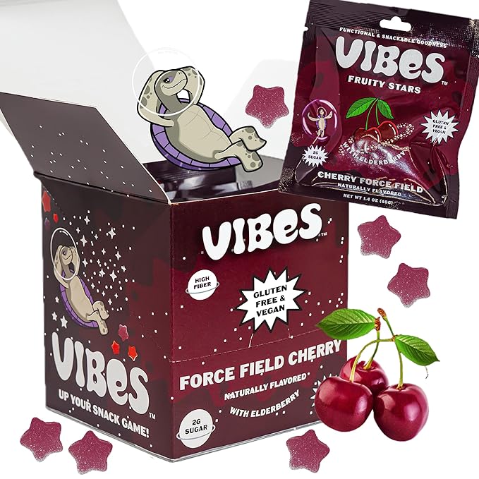 VIBES Cherry Force Field Fruity Stars - Delicious Low Calorie Gluten-Free Bulk Fruit Snacks - High