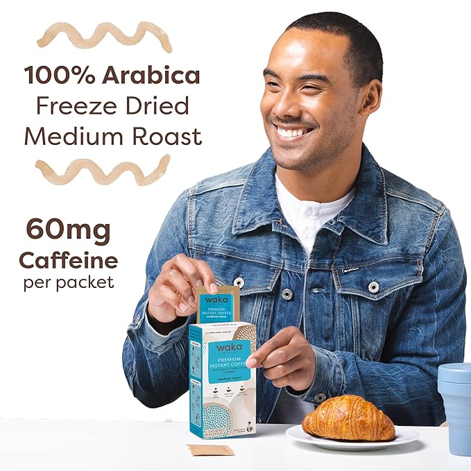 Waka Premium Instant Coffee Sachets — 100% Arabica Freeze Dried Beans — For Hot or Iced Coffee (8