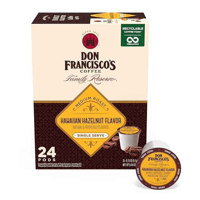Don Francisco's Hawaiian Hazelnut Flavored Coffee - 24 K-Cup Compatible Single-Serve Pods - 100%