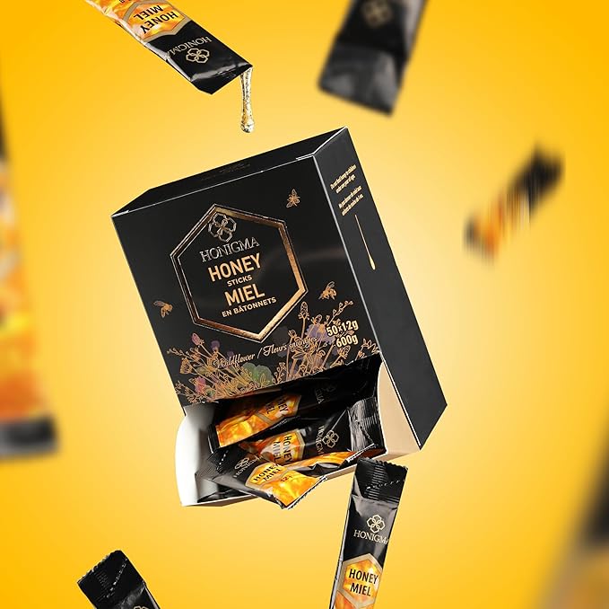 HONIGMA® Pure Ukrainian Acacia Honey Sticks – Deliciously Sweet – Sustainably Sourced – 50 Count