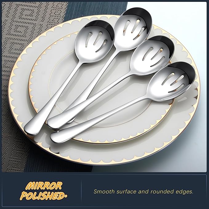 Serving Spoons 4 Pieces, Slotted Serving Spoon Large Cutlery for Catering Buffet, Mirror Polished