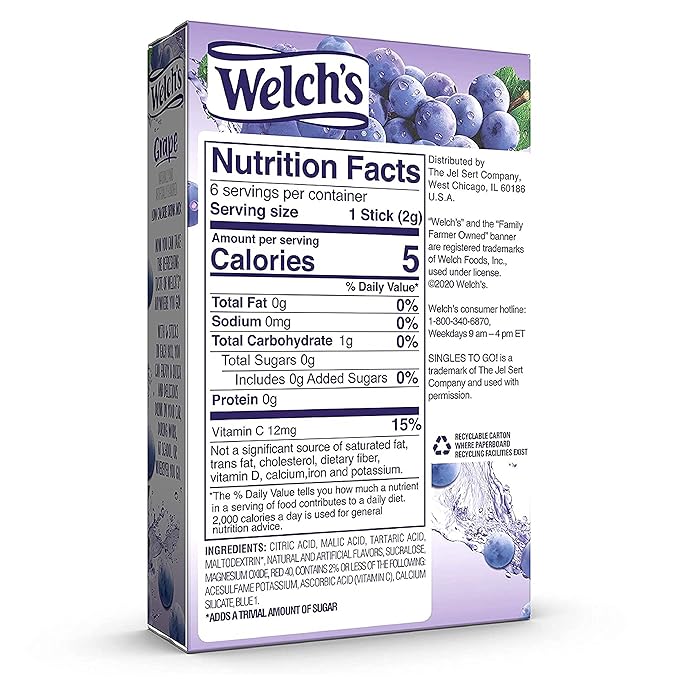 Welch's Singles To Go Water Drink Mix - Grape Powder Stick Packets (12 Boxes with 6 Packets Each