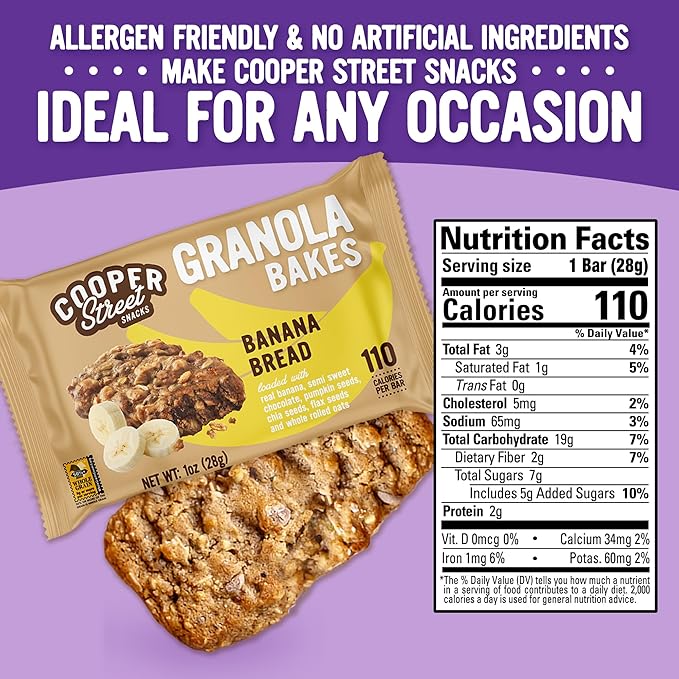 Cooper Street Banana Bread Granola Bakes (48 Count) ??Individually Wrapped Soft and Chewy Granola
