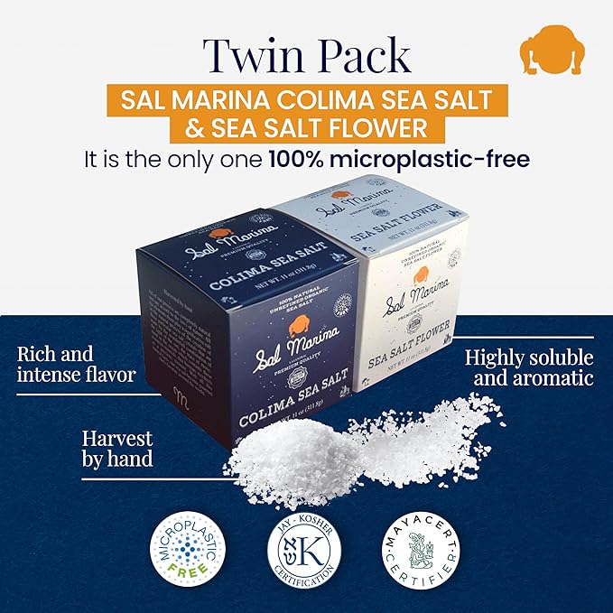 SAL MARINA | Sea Salt & Sea Salt Flower 11oz - Harvested Hand | Kosher Salt 100% Natural - Vegan
