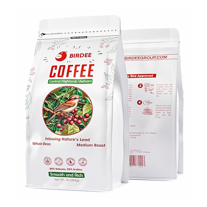 Birdee Vietnamese Coffee ??1 LB, Medium Roast Whole Bean, Arabica and Robusta, Hand-Picked