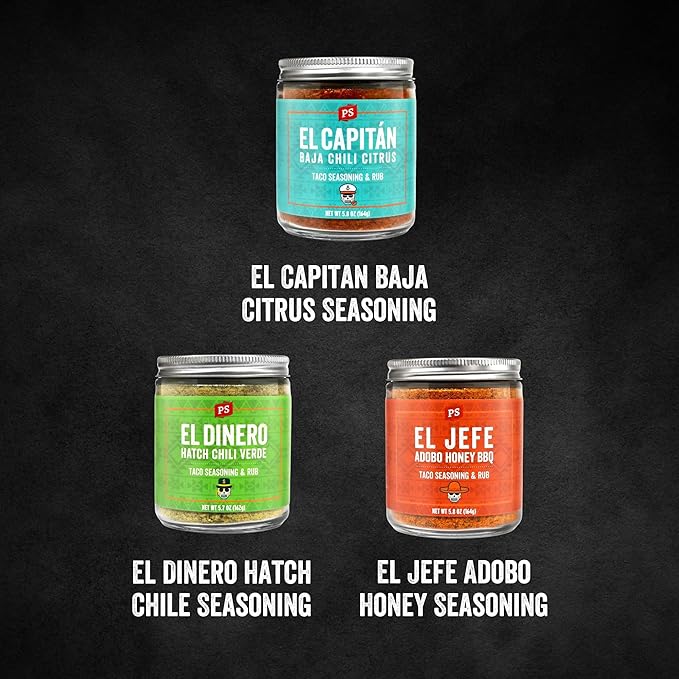 PS Seasoning Taco Box ??El Jefe, El Dinero, El Capitan - Complete Taco Tuesday Seasoning Kit & BBQ