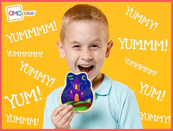 Halloween Cookies Decorating Kit Coloring Gift For Kids Food | 4 Jumbo Cookies + 3 Edible Markers |