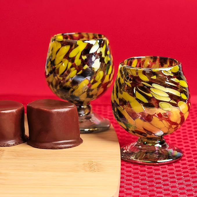 Authentic Mexican Tequila Hand Blown Shot Glasses - Set of 4-2 oz Mini Glass Snifters - Heavy Base