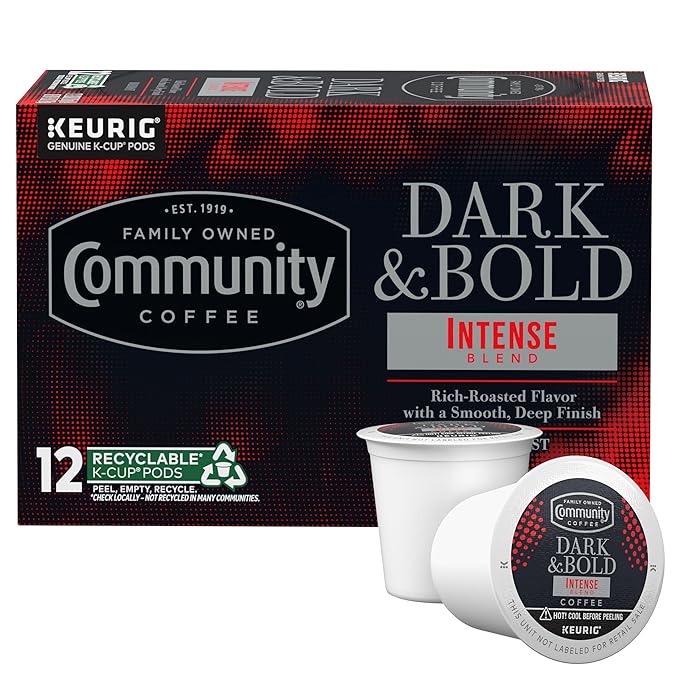 Community Coffee Dark & Bold Intense Blend 12 Count Coffee Pods, Dark Roast Compatible with Keurig