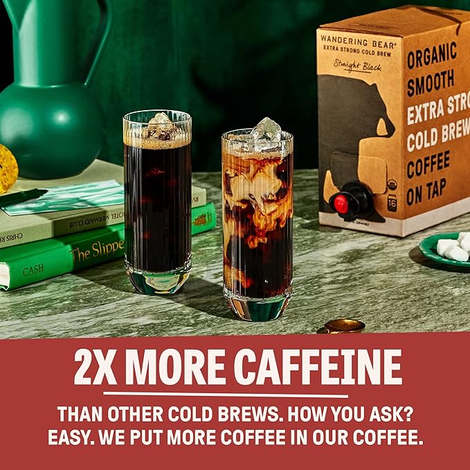 Wandering Bear Organic Mocha Cold Brew Coffee On Tap, 96 fl oz - Extra Strong, Bold, Smooth